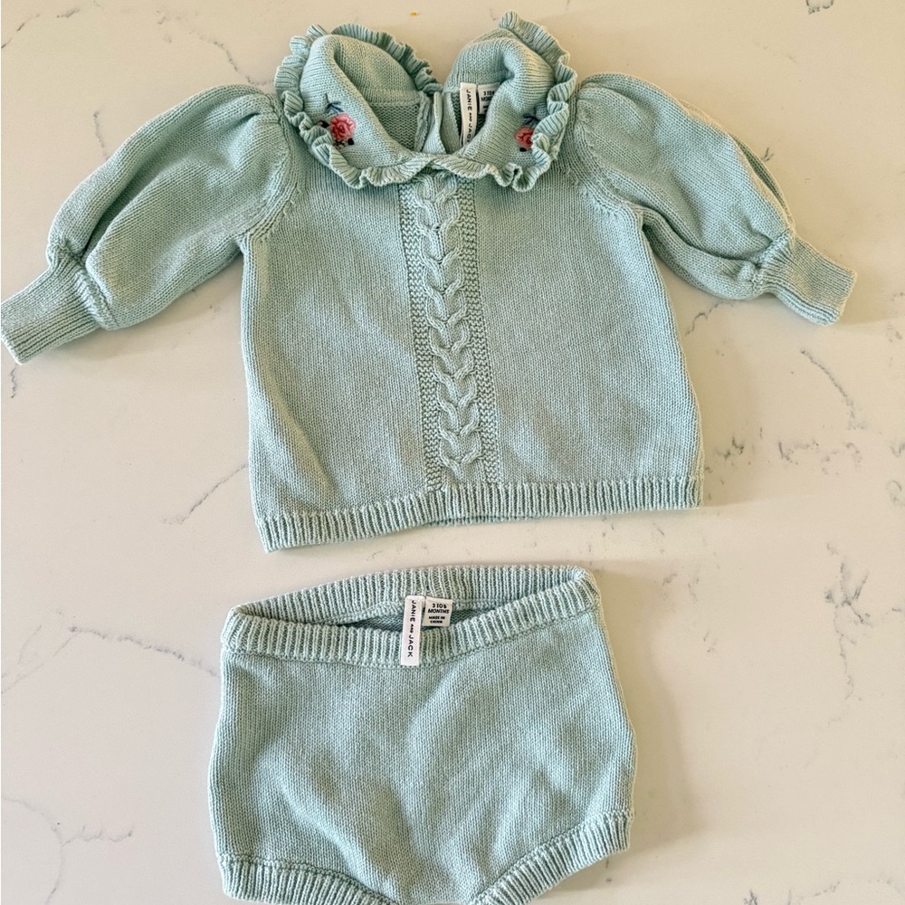 Mint Green Baby Sweater and Shorts Set